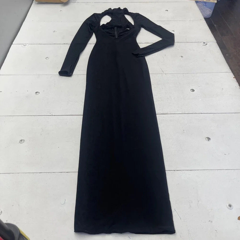 LaQuan Smith Dress Womens S Black Cut Out Turtleneck Maxi Bodycon Gown | Poshmark