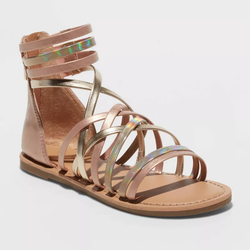 Girls' Dion Zipper Metallic Ankle Strap Sandals - Cat & Jack™ | Target