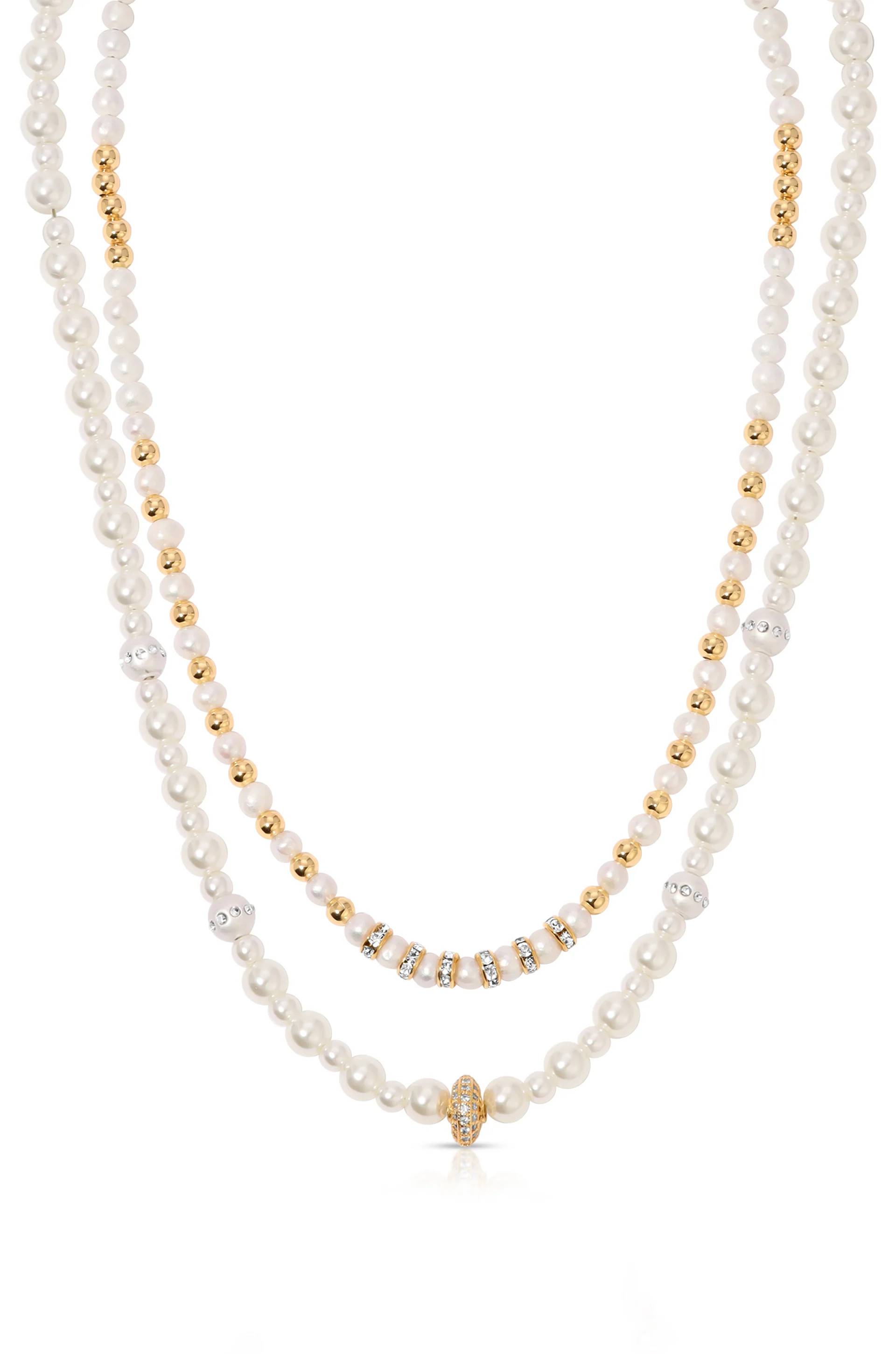 Pearls Double Sparkle Beaded Necklace Set | Ettika