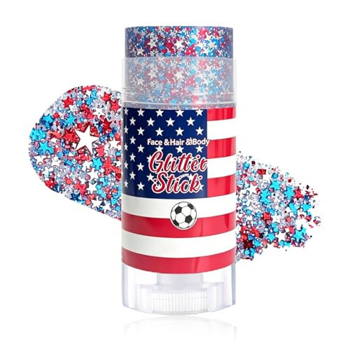 4th of July Hair Glitter Stick with Star,Red White Blue Face Glitter Stick,Fourth of July Body Glitter,Patriotic Outfits and 250th Anniversary Accessories,Independence Day Sparkling Makeup for Women | Amazon (US)