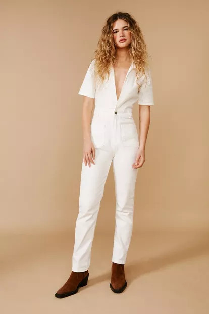 Acid Wash Plunging V Neck Denim Boilersuit | Nasty Gal (US)