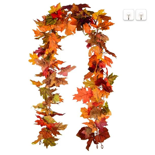 Coolmade 2 Pack Fall Maple Garland - 5.9ft/Piece Artificial Fall Foliage Garland Colorful Autumn ... | Walmart (US)