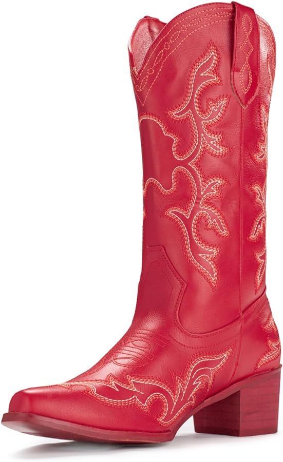 IUV Cowboy Boots For Women Western Boots Cowgirl Classic Fashion Embroidered Pointy Toe Boots | Amazon (US)