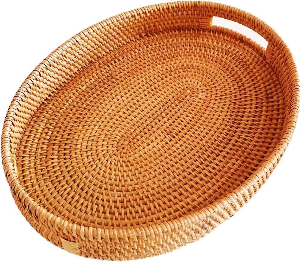 Oval Rattan X-Large Severing Tray for Fruit,Breakfast, Drinks,Food Storage Platters Plate Snack f... | Amazon (US)