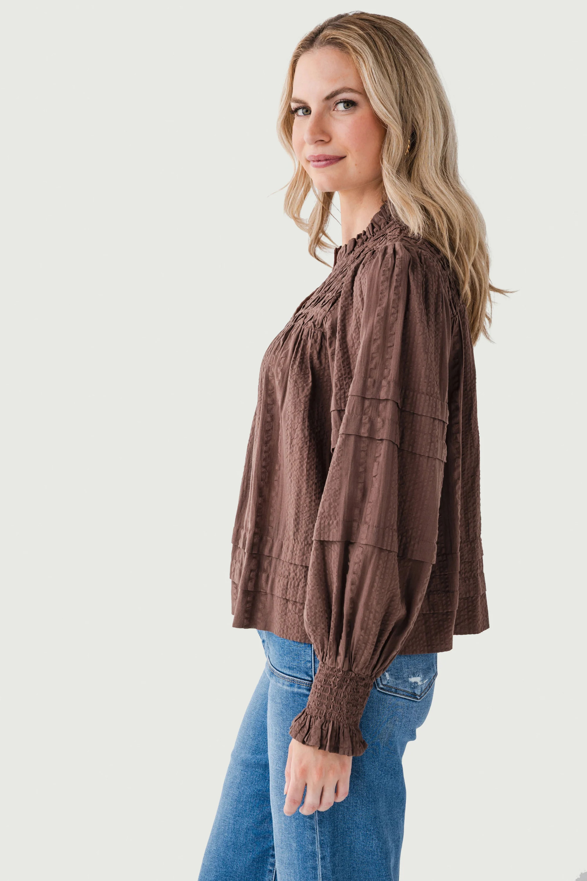 THML Pintuck Splitneck L/S Top | Social Threads