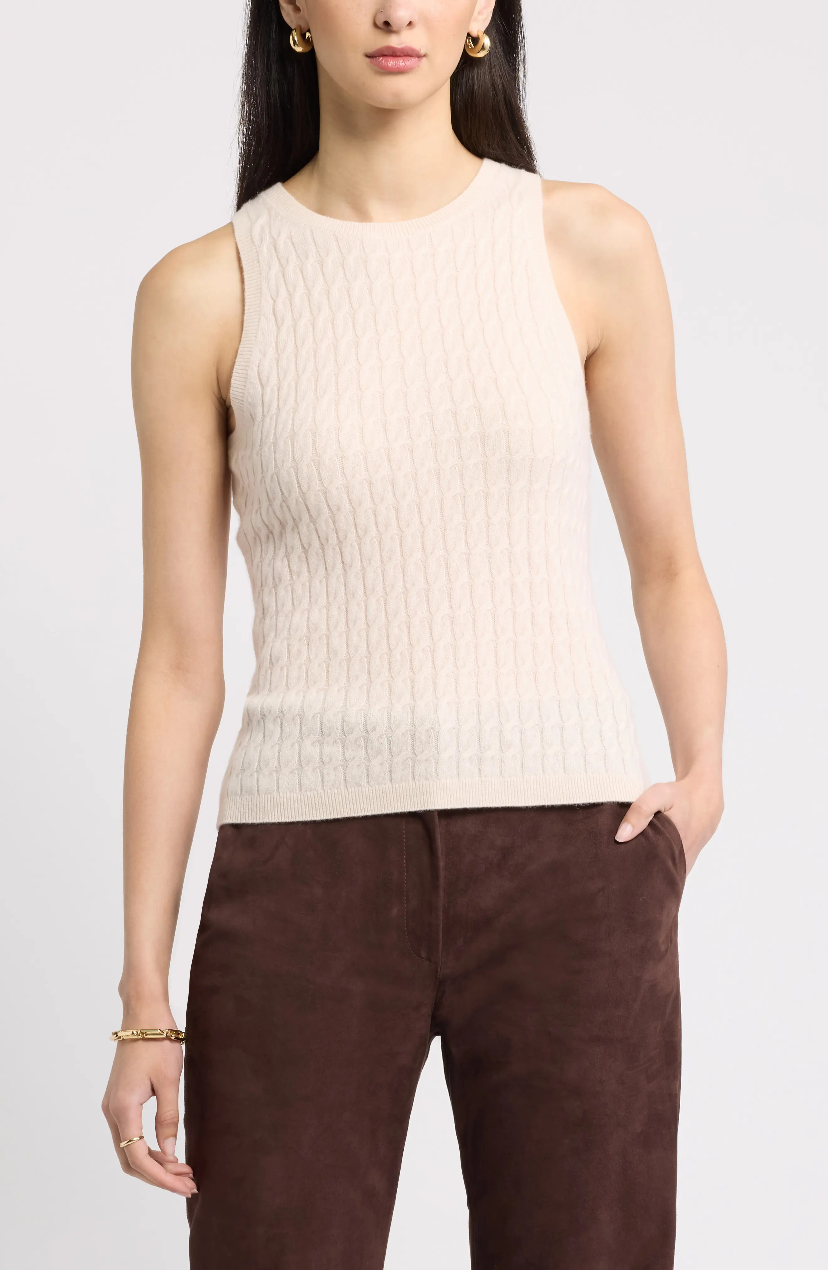 Nordstrom Cable Knit Cashmere Sweater Tank (Women) | Nordstrom | Nordstrom
