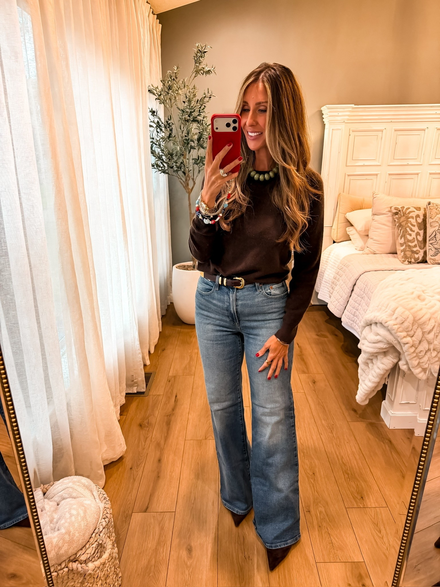 This is my kind of fall uniform: a soft sweater, good jeans and a few accessories that make the basics feel more interesting. I love the wider leg on these jeans with a pointed toe shoe, and the chunky green necklace is such a fun finishing touch.

Size 8 long jeans

fall outfit, wide leg jeans, black sweater, fall denim, casual fall style, pointed toe shoes, statement necklace, everyday outfit, sweater and jeans, fall fashion, TheMomInStyle

#LTKootd #LTKSeasonal #LTKTall