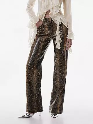 Mango Kim Straight Snake Skin Effect Trousers, Brown/Multi | John Lewis (UK)