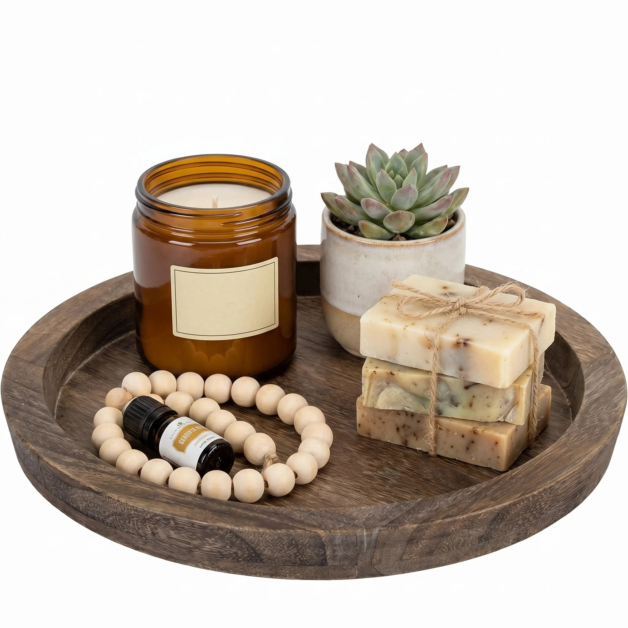 HAMANNI Rustic Wooden Candle Plate Tray – Decorative Centerpiece for Home & Table Décor – Round Tray for Tealights, Pillar Candles, Succulents & More (Distressed Finish) - Walmart.com | Walmart (US)