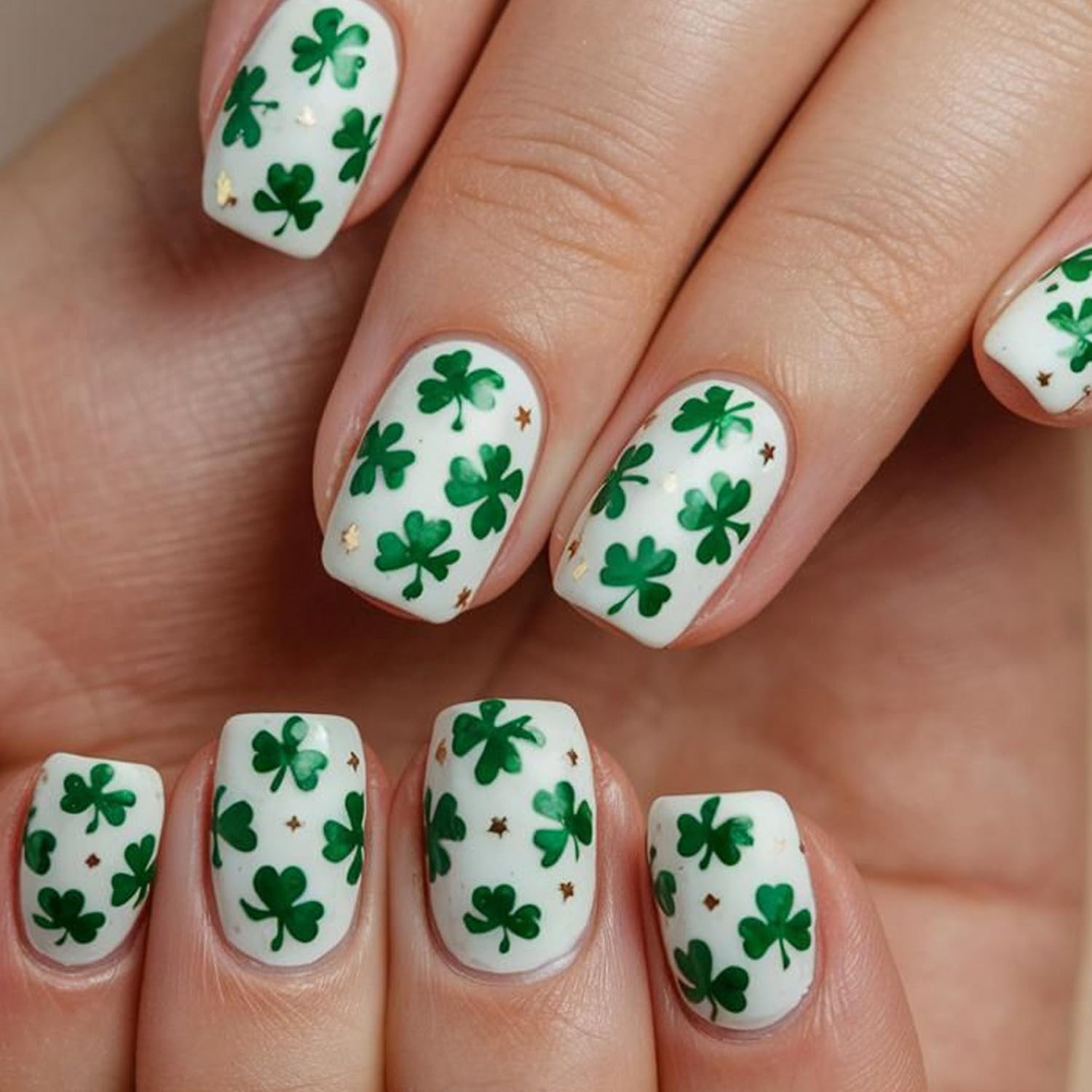 St. Patrick's Day Press on Nails Short Square Fake Nail Green Luckly Clover False Nail Designs Gl... | Amazon (US)