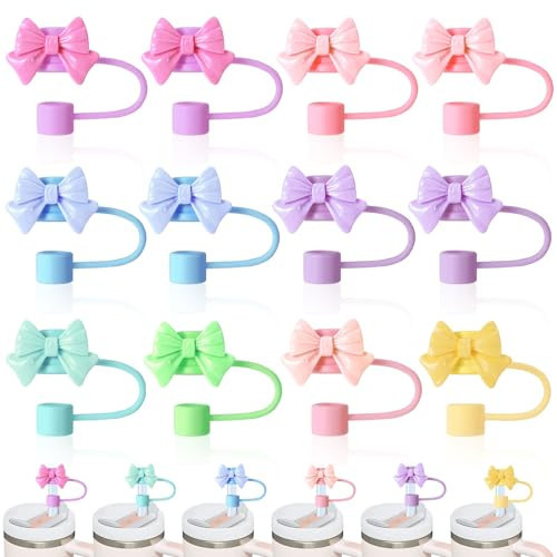 XLSXEXCL 12 Pcs Bow Straw Topper, Bows for Stanley Cup Straws Bow Straw Cover Cap Silicone Cute Straw Toppers for Stanley Straw Cover Cap for Stanley Cup Accessories 30&40 Oz Tumbler 10mm | Amazon (US)