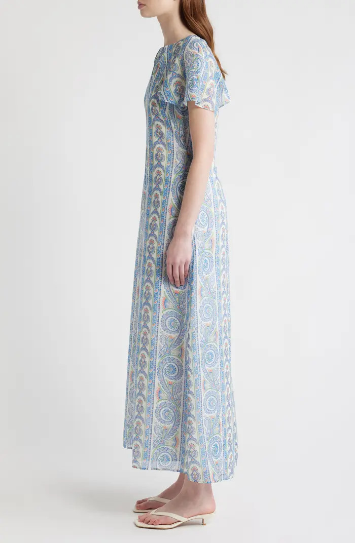 Davina Capelet Sleeve Cotton & Silk Maxi Dress | Nordstrom