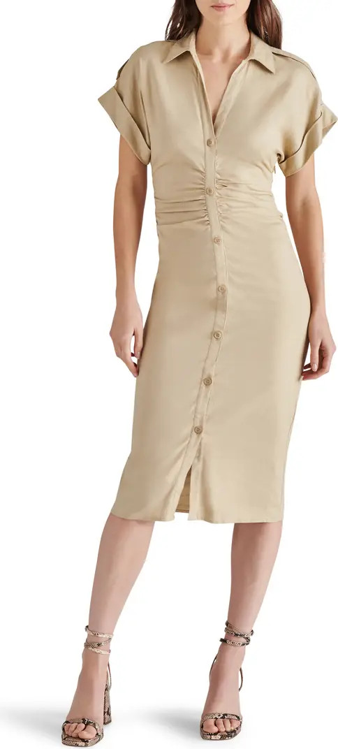 Steve Madden Cambrie Ruched Linen Blend Midi Dress | Nordstrom | Nordstrom
