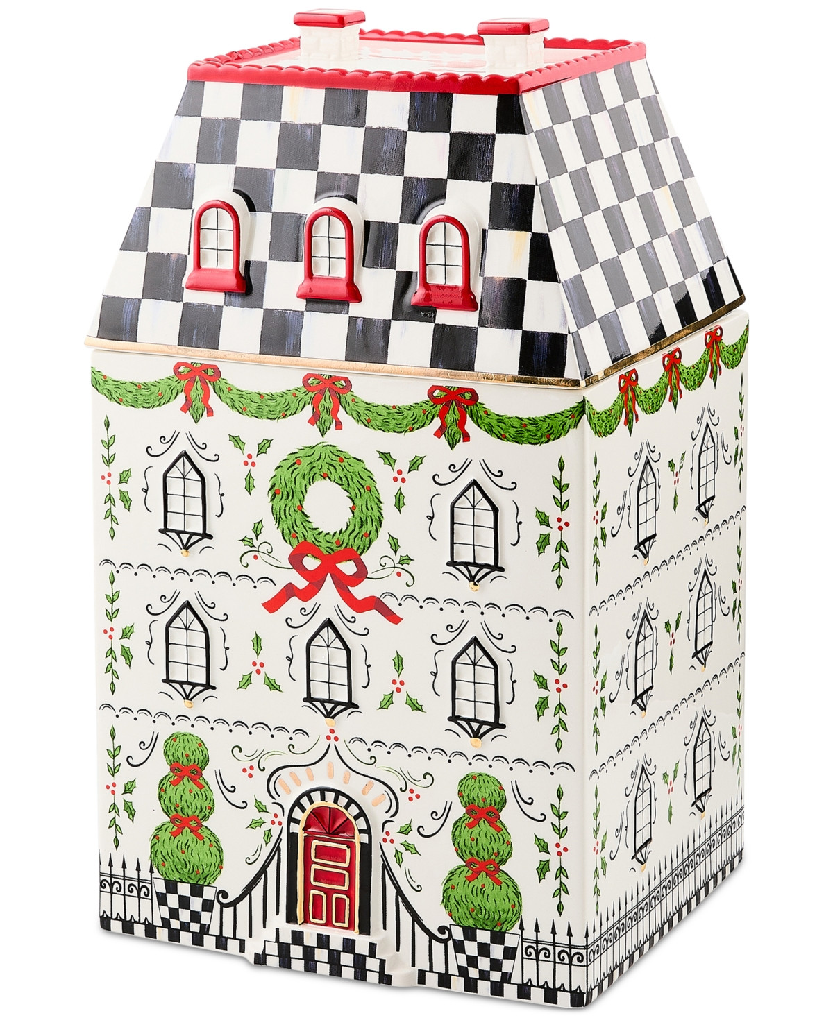 MacKenzie-Childs Holly Village Ceramic Cookie Jar - Multi | Macy's