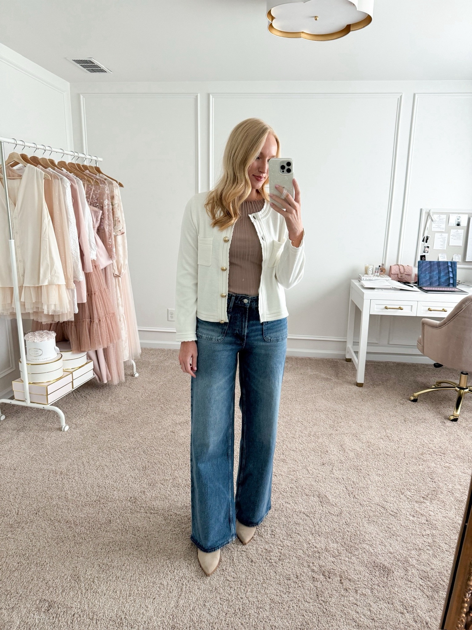 Such a pretty summer to fall transitional look from Walmart! Wearing size small in the cardigan, xs in the top, and size 4 in the jeans. Transition outfits // workwear // work outfits // denim // fall jeans // Walmart finds // Walmart 

#LTKStyleTip #LTKBacktoSchool #LTKSeasonal