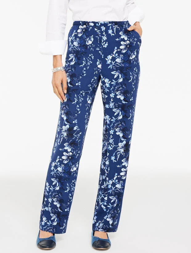Straight Leg Pull-On Pants - Exquisite Blooms | Talbots