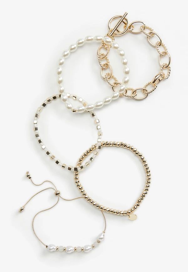 5 Piece Pearl and Gold Bracelets | Maurices