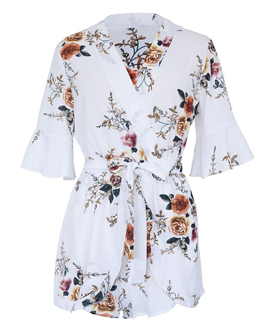 White Floral Romper - Women | zulily
