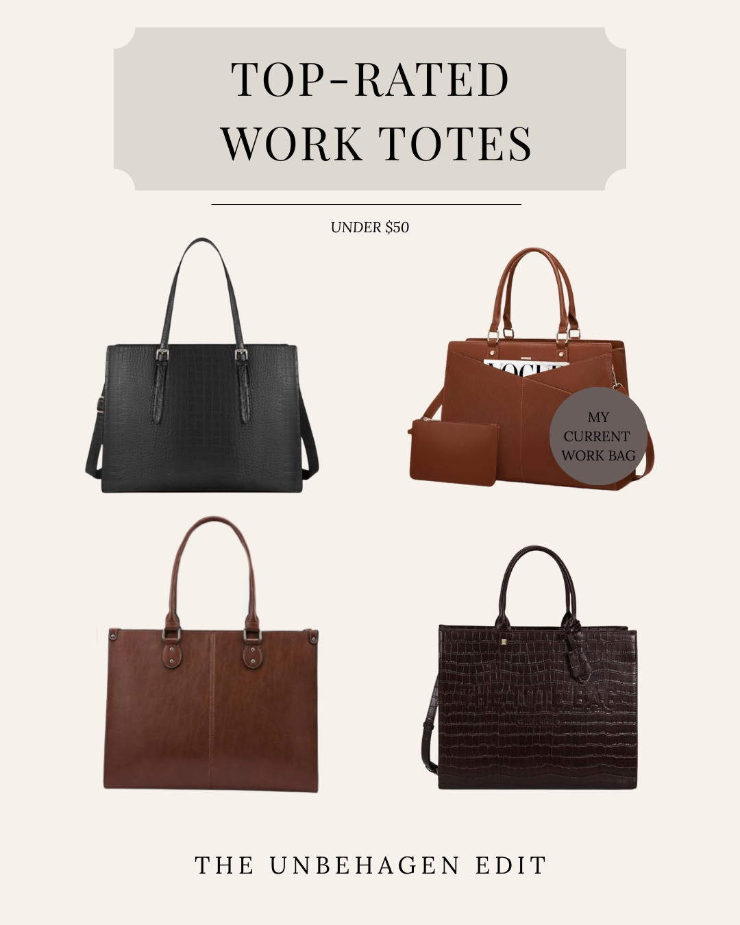 Sophisticated and functional work totes that can hold up to a 15.6” laptop. These are my top work bags that are sturdy and can hold my laptop, iPad, makeup bag and documents. All under $50 too!

#LTKWorkwear #LTKFindsUnder50 #LTKItBag