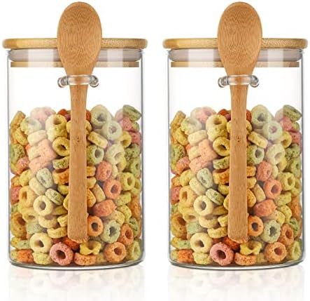 Glass Canister Set of 2 - 1000ML Airtight Glass Food Jars with Bamboo Lid and Spoon, ZDZDZ Kitchen C | Amazon (US)