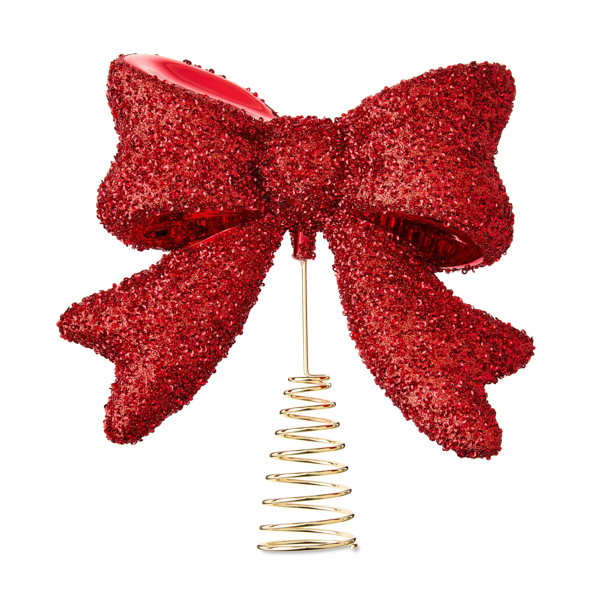 Chunky Sequins and Beads Bow Christmas Tree Topper, Red, 9.5", by Holiday Time | Walmart (US)