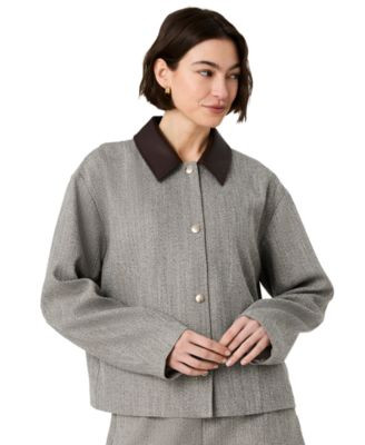 French Connection Women's Speckled Herringbone Cropped Jacket - Taupe/Cocoa Brown | Macy's