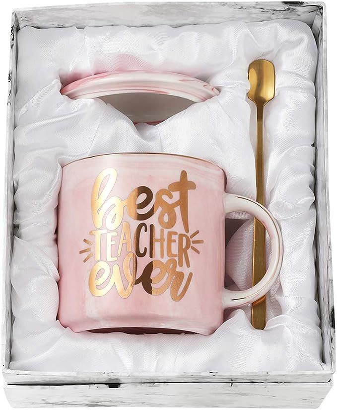 TOTWAY Teacher Gifts for Women - Best Teacher Ever - Gift for Kids Teacher Tea Cup-Pink Marble Ce... | Amazon (US)