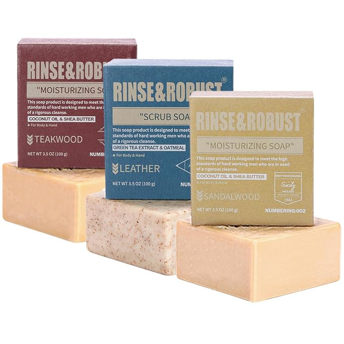 Rinse & Robust Mens Bar Soap Bath Bar Soap 3Pack Handmade Natural Soap Bar Set Cleansing Bar Mois... | Amazon (US)