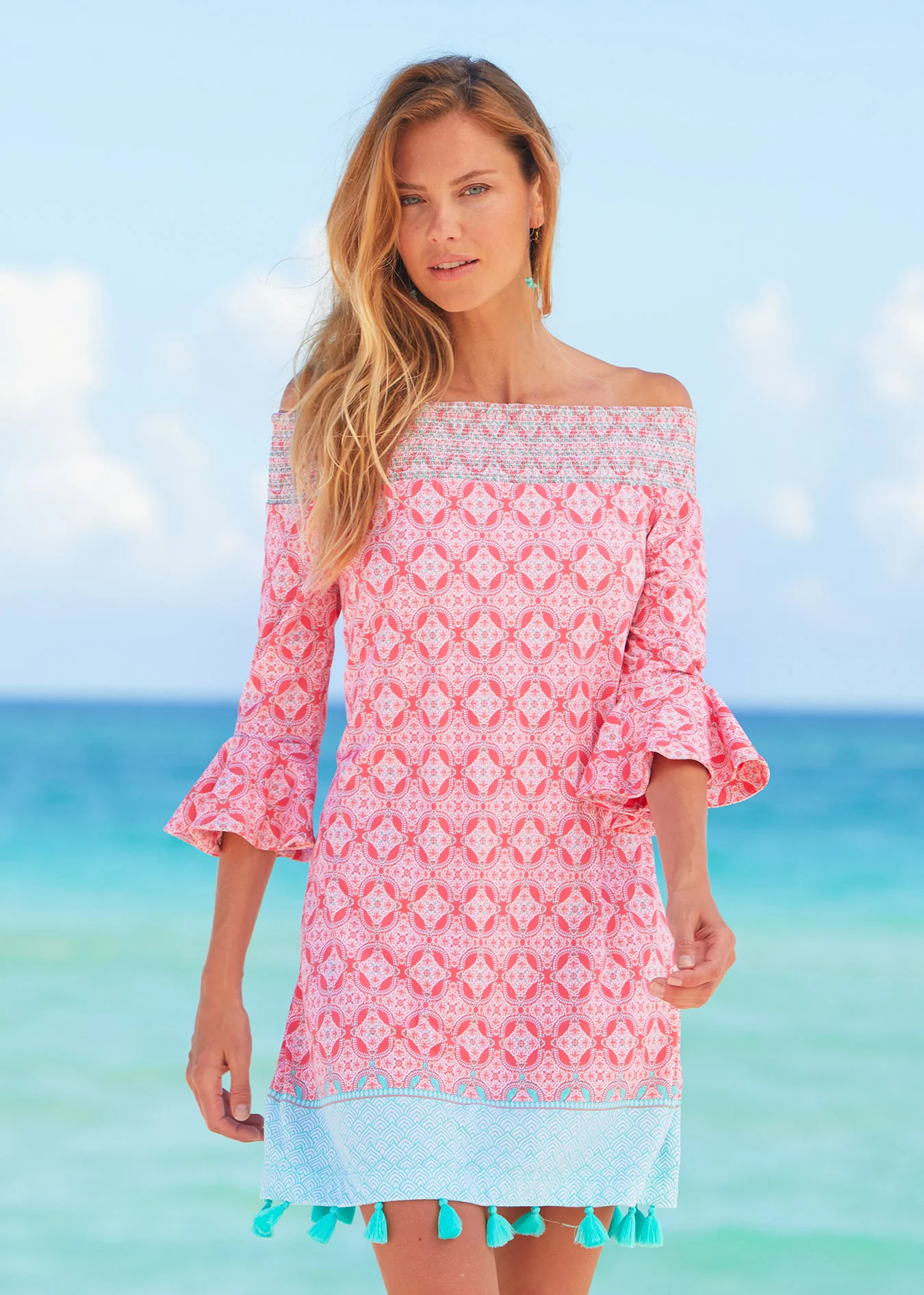 Coral Tides Off the Shoulder Dress | Cabana Life