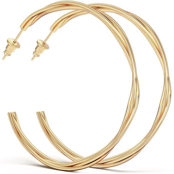 LavaPop Gold Hoop Rope Earrings, 14K Gold Plated Hypoallergenic Pair - Walmart.com | Walmart (US)