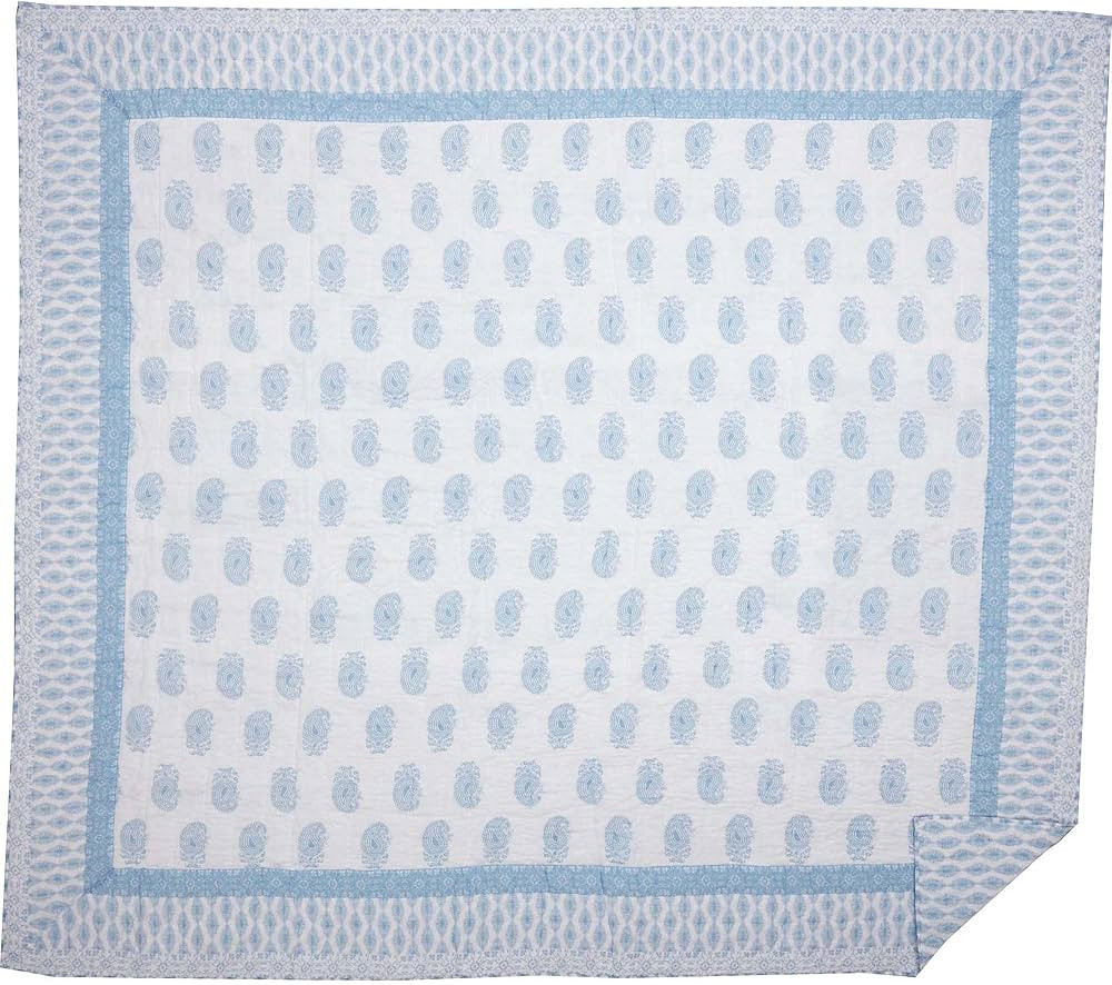 VHC Brands Avani Blue Boho Farmhouse Bedding Paisley Quilted King Quilt 105x95 | Amazon (US)