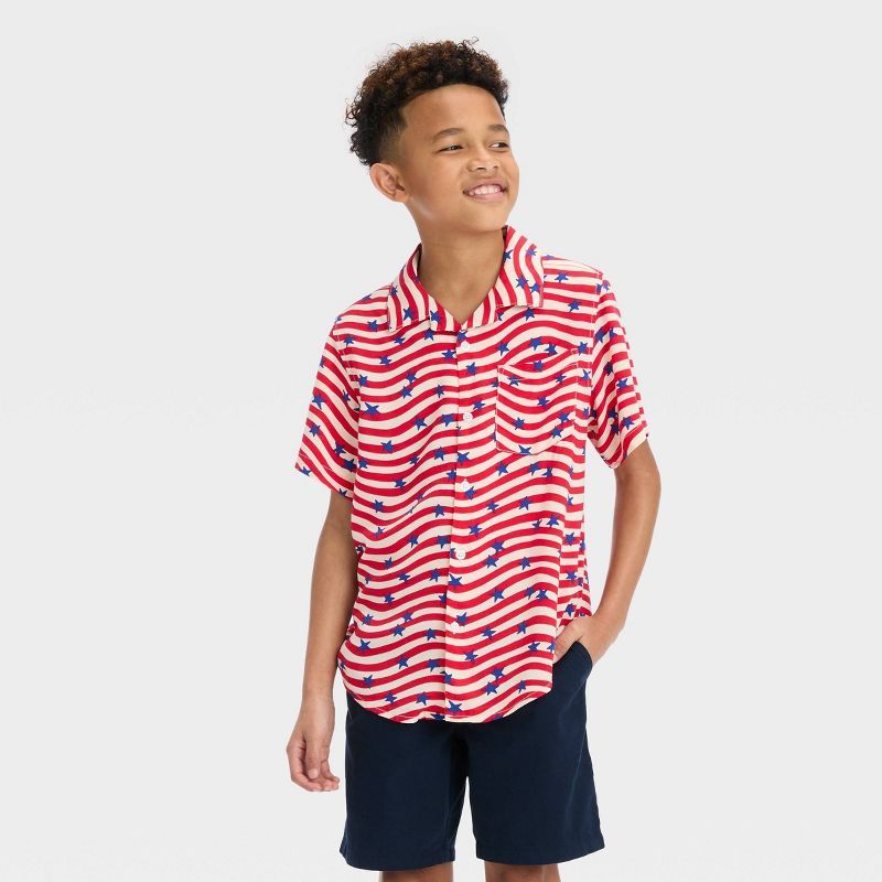 Boys' Short Sleeve Stars and Striped Resort Button-Down Shirt - Cat & Jack™ Red | Target