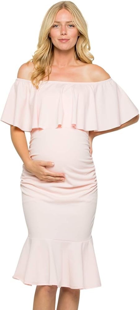 My Bump Womens Mermaid Maternity Dress - Ruched Ruffle Off Shoulder Mermaid Baby Shower Pregnancy Dr | Amazon (US)