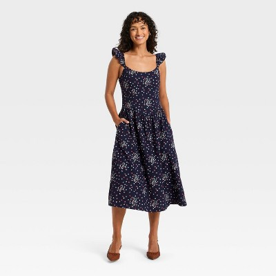 Women's Sleeveless Midi Pullover A-Line Dress - Universal Thread™ Navy Blue Floral L | Target