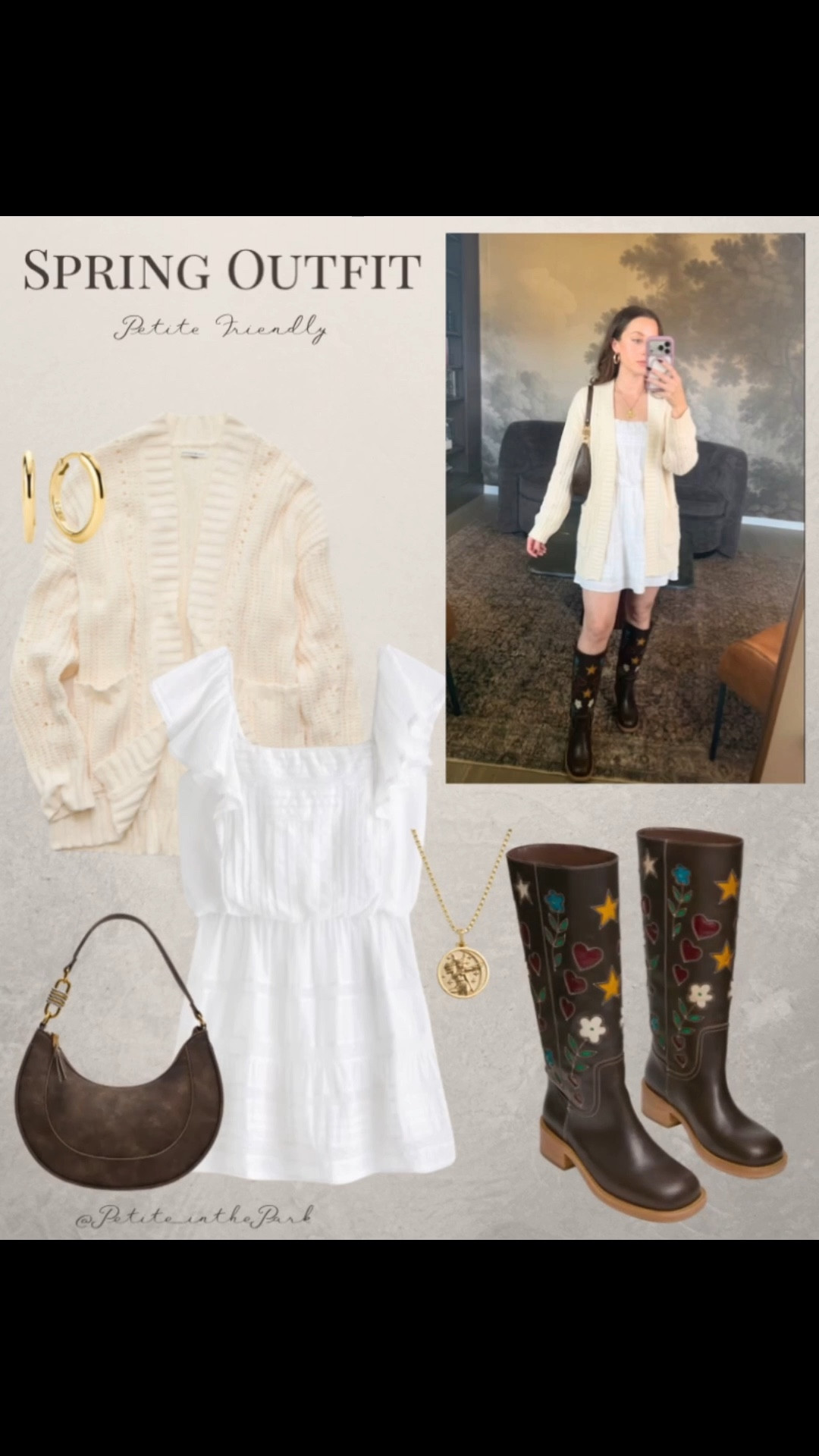 The perfect boots for spring! These beautiful leather Steve Madden Riggs boots are the perfect option for transitioning into warmer weather. They add so much interest to even the most simple outfit. #sponsored @Steve Madden US 

Spring outfit, spring trends, casual spring outfit, petite spring outfit, spring fashion, spring style, petite style, petite spring style, casual petite outfit, minimal outfit, minimal spring outfit, cardigan, knit cardigan, dress, white dress, lace dress, mini dress, boots, leather boots, Riggs boots , Steve Madden boots, shoulder bag, leather bag, brown bag, brown purse, gold earrings, gold hoop earrings, gold necklace, minimal jewelry  #casualoutfit #petiteoutifts #springoutfits #springoutfit2026 #springtrends 


#LTKPetite #LTKSpringSale #LTKSeasonal
