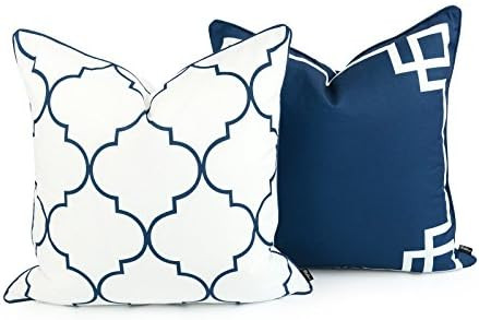 Hofdeco Spring Indoor Outdoor Pillow Cover ONLY, Water Resistant for Patio Lounge Sofa, Navy Blue... | Amazon (US)