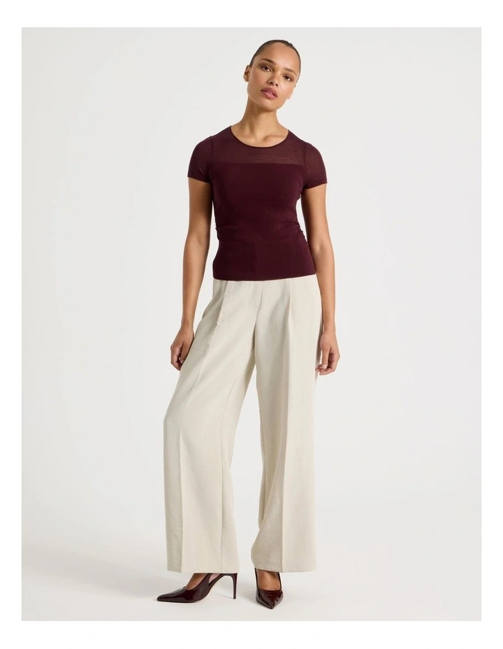 BlaqSheer Detail Short Sleeve Knit Top in Wine | Myer