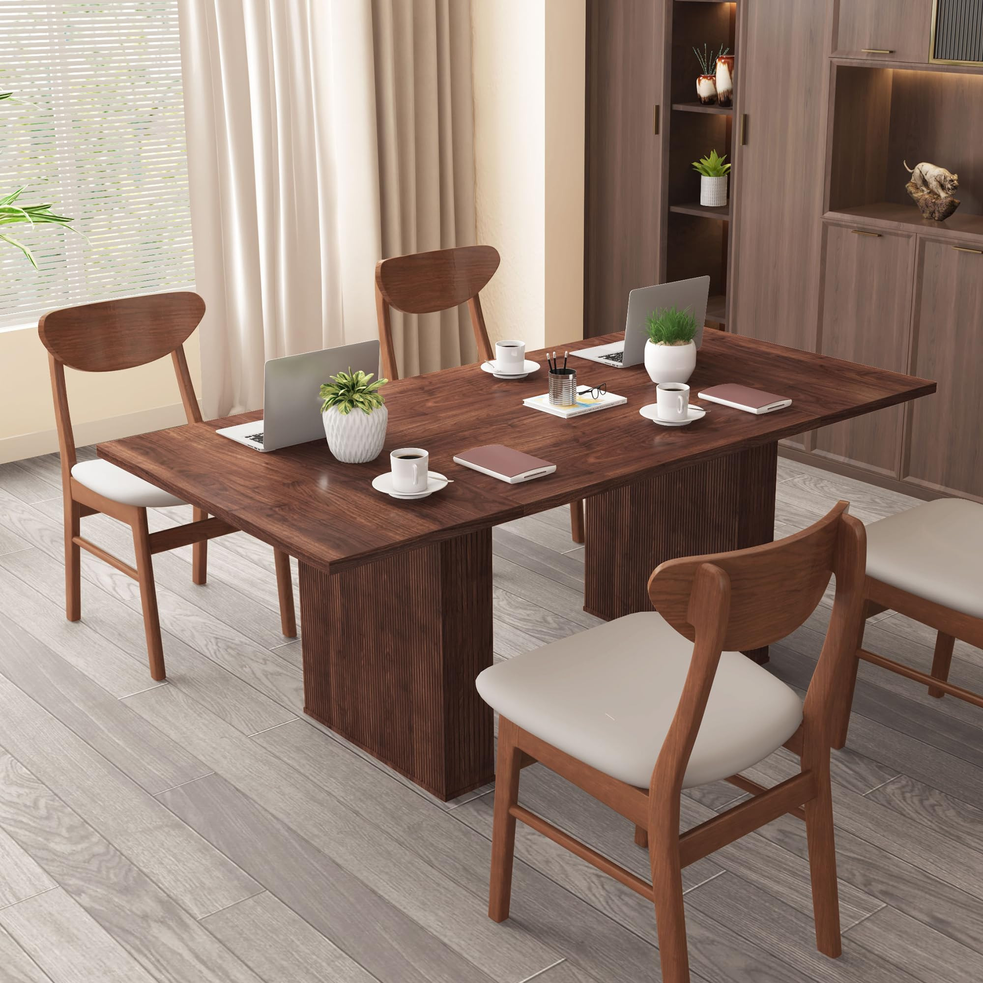 78 Inch Dining Table for 6 8 10, Modern Farmhouse Rectangular Kitchen Table, Long Dining Room Tables with Wood Strip Base for Kitchen Living Room (Walnut) | Amazon (US)