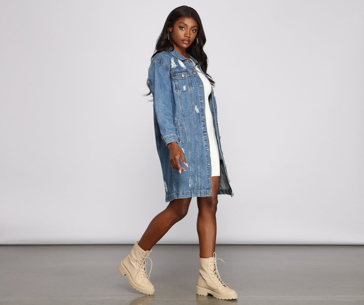 Distressed Denim Long Line Jacket | Windsor Stores
