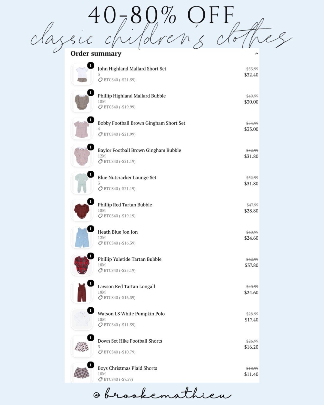 40-80% off classic children’s clothes with code BTCS40

#LTKKids #LTKBaby #LTKSaleAlert
