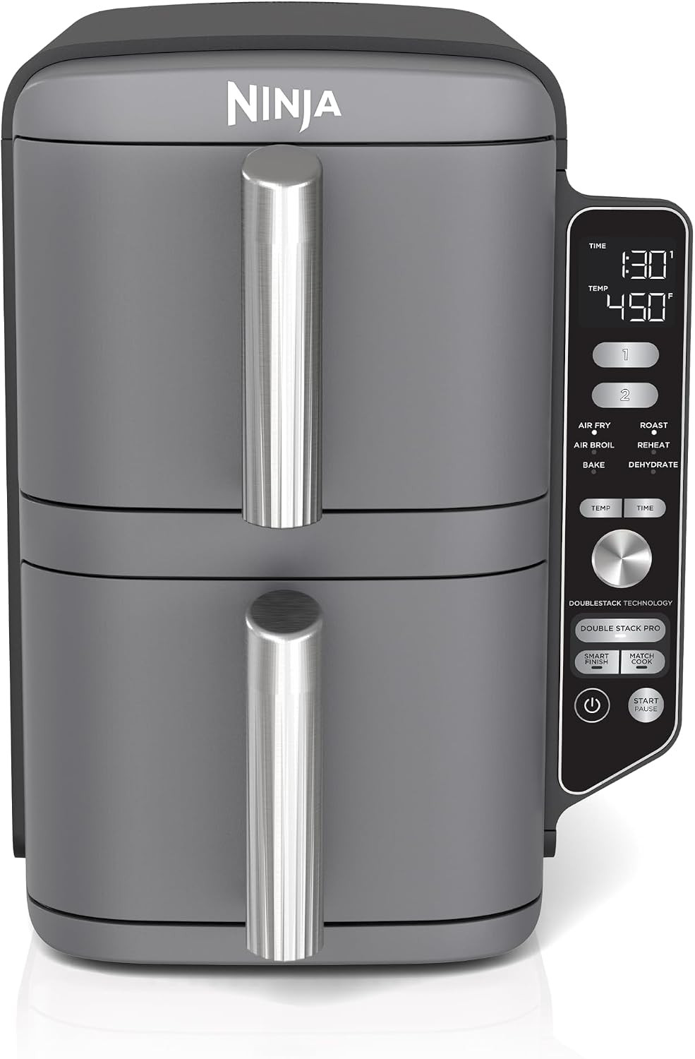 Ninja SL401 DoubleStack XL 2-Basket Air Fryer, DoubleStack Technology Cooks 4 Foods at Once, Compact Design, 10 QT, 6-in-1, Smart Finish & Match Cook, Air Fry, Broil, Bake, Easy Meals, Easy Clean,Grey | Amazon (US)