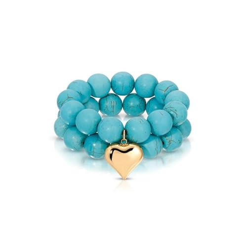 Ettika Gold Bracelet, Turquoise Jewelry For Women. Luck and Love Turquoise Elastic Bracelet Set. 18K Gold Plated Bracelet. Jewelry | Amazon (US)