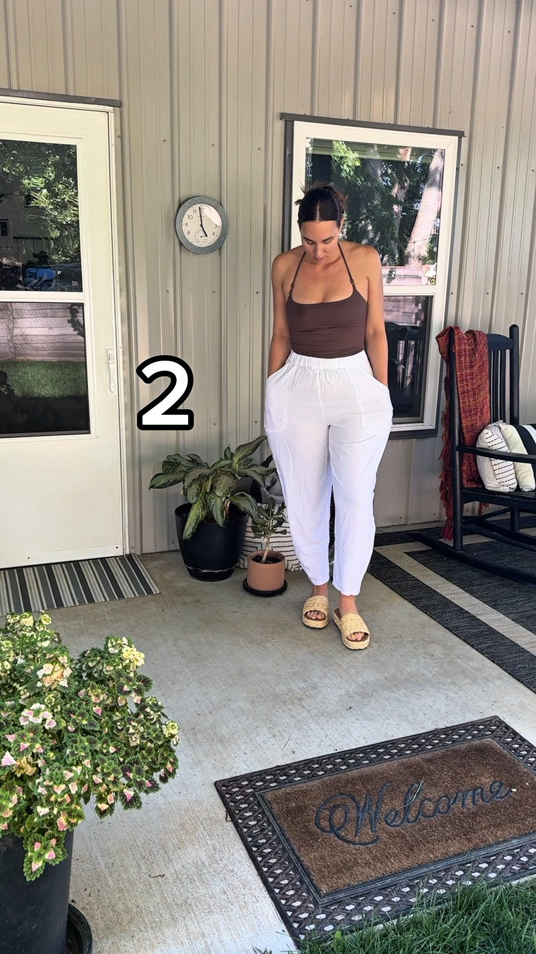My summer 2025 go-tos! Medium in tanks, medium in blue pants, large in white pants  
