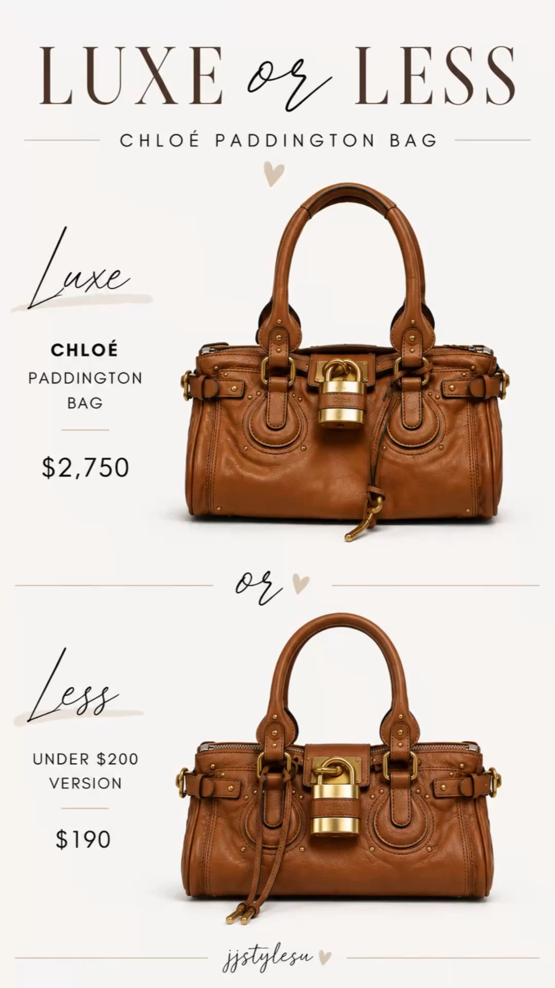 The iconic Chloe Paddington is back—and if you’re obsessed with the look but not the $2,750 price tag, I found a gorgeous alternative for just $190 and another version for under $60 👀

Which one would you choose: Luxe or Look for Less?

🤎 Shop both in my LTK.
✨ Follow @jjstylesu for more elevated finds, designer-inspired styles, and luxe-for-less edits.

#LTKStyle #LuxeOrLess #ChloePaddington #DesignerInspired #QuietLuxury #ElevatedStyle #ClassicStyle #LTKFashion #HandbagLover #FashionFinds LTKBag

#LTKSeasonal #LTKOver40 #LTKootd