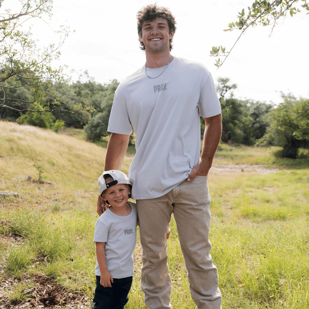 Father and Son Bundle - Vintage Washed Tee - PRAY - Light Grey | BURLEBO