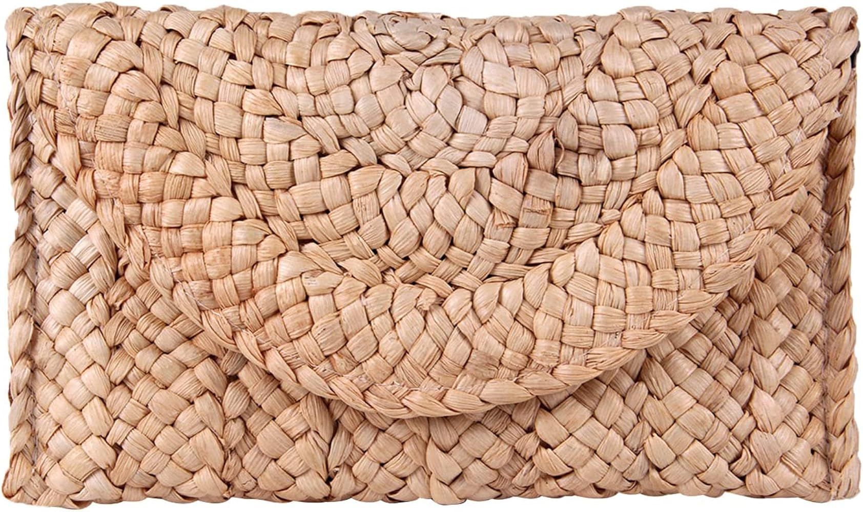 LUI SUI Women Straw Clutch Purse Handbag Straw Shoulder Bag Summer Beach Bag Woven Bag Envelope Purs | Amazon (US)
