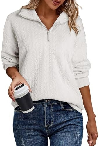 EVALESS Sweatshirt for Women Casual Long Sleeve Quarter Zip Pullover Textured Tops 2024 Fall Clot... | Amazon (US)