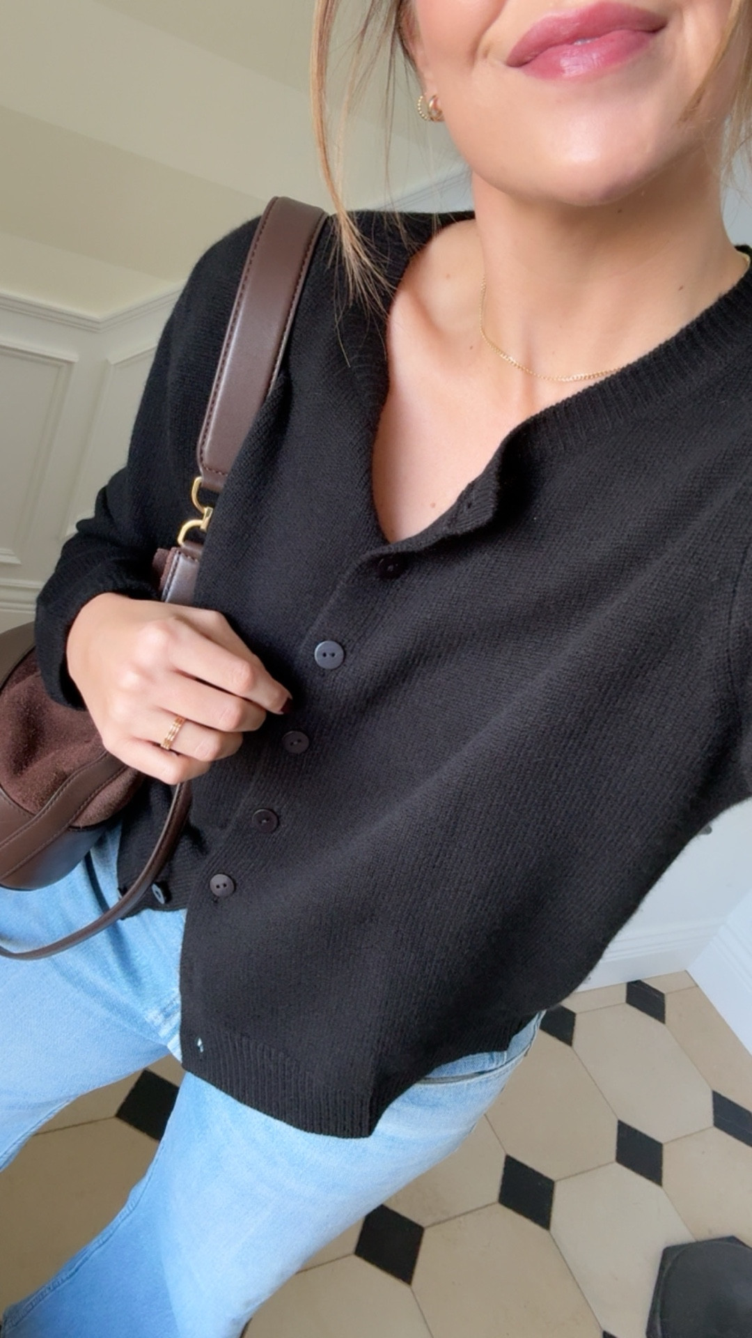 Wearing this today… budget cashmere cardigan from Quince, Ralph Lauren denim, Coach loafers, and my old bucket bag!  

#LTKFindsUnder100 #LTKSeasonal #LTKMidsize