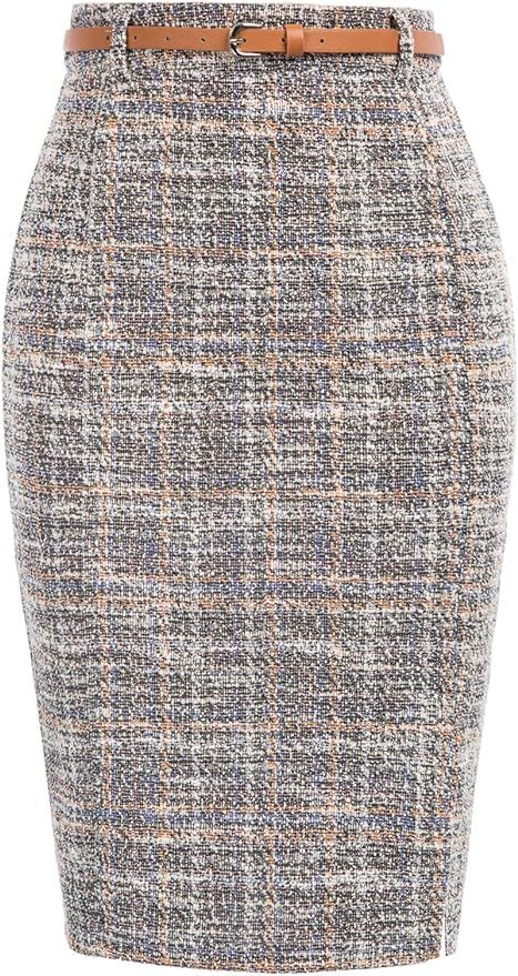 Kate Kasin Women's Bodycon Pencil Skirt with Belt Solid Color Hip-Wrapped | Amazon (US)