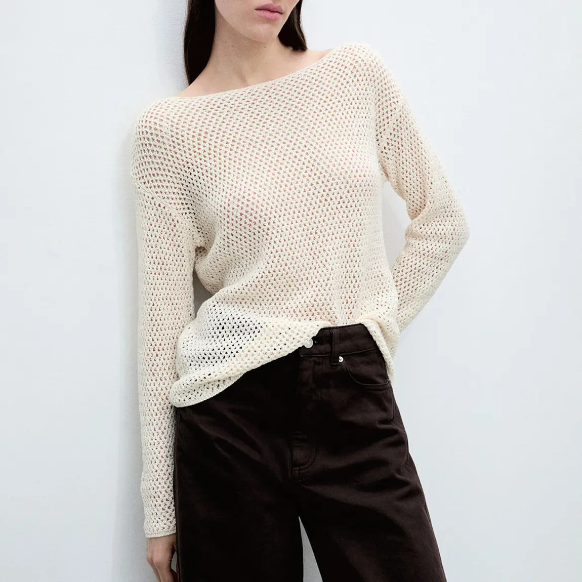Openwork knitted boat-neck sweater | BrandAlley